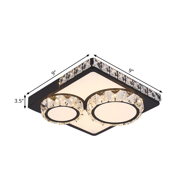 Black LED Flush Mount Lighting Modern Crystal Square/Round Flushmount Ceiling Fixture Clearhalo 'Ceiling Lights' 'Close To Ceiling Lights' 'Close to ceiling' 'Flush mount' Lighting' 1391817