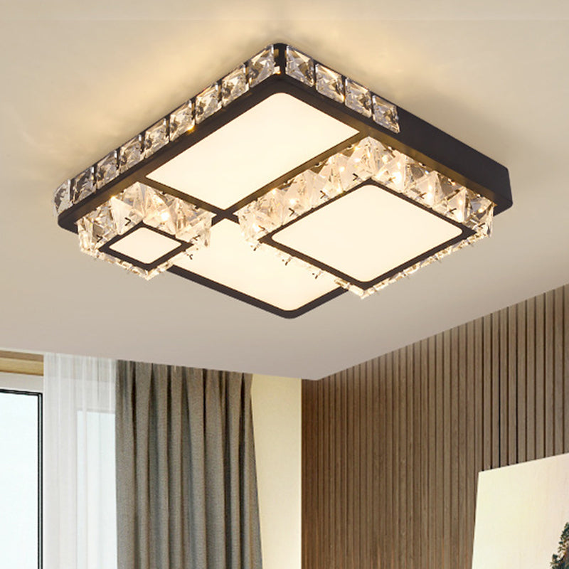 Black LED Flush Mount Lighting Modern Crystal Square/Round Flushmount Ceiling Fixture Black Square Plate Clearhalo 'Ceiling Lights' 'Close To Ceiling Lights' 'Close to ceiling' 'Flush mount' Lighting' 1391818