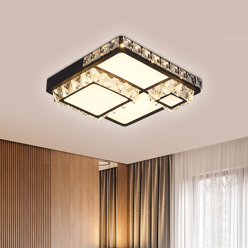 Black LED Flush Mount Lighting Modern Crystal Square/Round Flushmount Ceiling Fixture Clearhalo 'Ceiling Lights' 'Close To Ceiling Lights' 'Close to ceiling' 'Flush mount' Lighting' 1391819