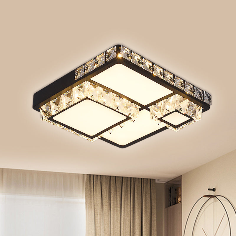 Black LED Flush Mount Lighting Modern Crystal Square/Round Flushmount Ceiling Fixture Clearhalo 'Ceiling Lights' 'Close To Ceiling Lights' 'Close to ceiling' 'Flush mount' Lighting' 1391820