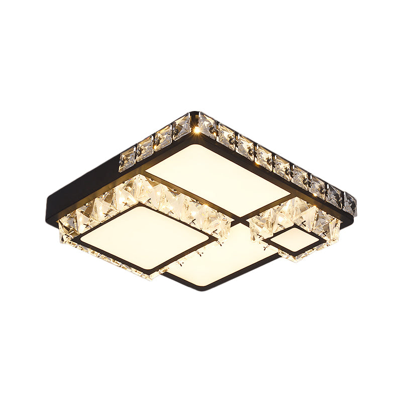 Black LED Flush Mount Lighting Modern Crystal Square/Round Flushmount Ceiling Fixture Clearhalo 'Ceiling Lights' 'Close To Ceiling Lights' 'Close to ceiling' 'Flush mount' Lighting' 1391821