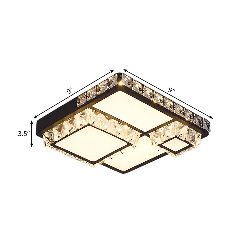 Black LED Flush Mount Lighting Modern Crystal Square/Round Flushmount Ceiling Fixture Clearhalo 'Ceiling Lights' 'Close To Ceiling Lights' 'Close to ceiling' 'Flush mount' Lighting' 1391822