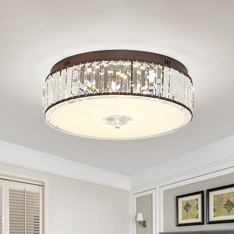 Clear Drum Flush Mount LED Light Contemporary Style Crystal Bedroom Flushmount Ceiling Lamp, 19.5"/23.5" Wide Clear Clearhalo 'Ceiling Lights' 'Close To Ceiling Lights' 'Close to ceiling' 'Flush mount' Lighting' 1391823