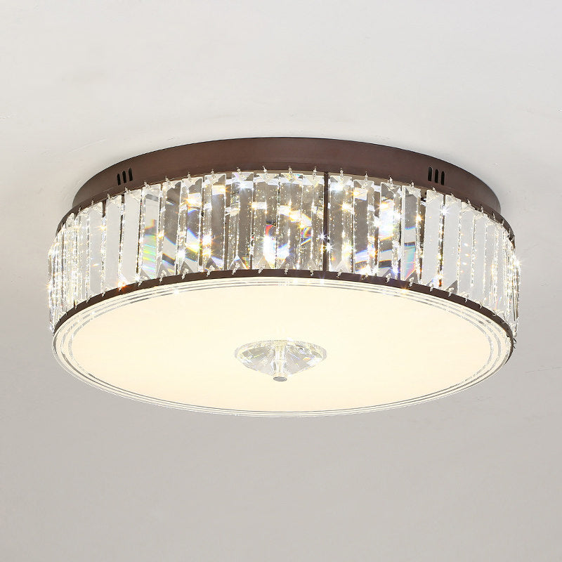 Clear Drum Flush Mount LED Light Contemporary Style Crystal Bedroom Flushmount Ceiling Lamp, 19.5"/23.5" Wide Clearhalo 'Ceiling Lights' 'Close To Ceiling Lights' 'Close to ceiling' 'Flush mount' Lighting' 1391825