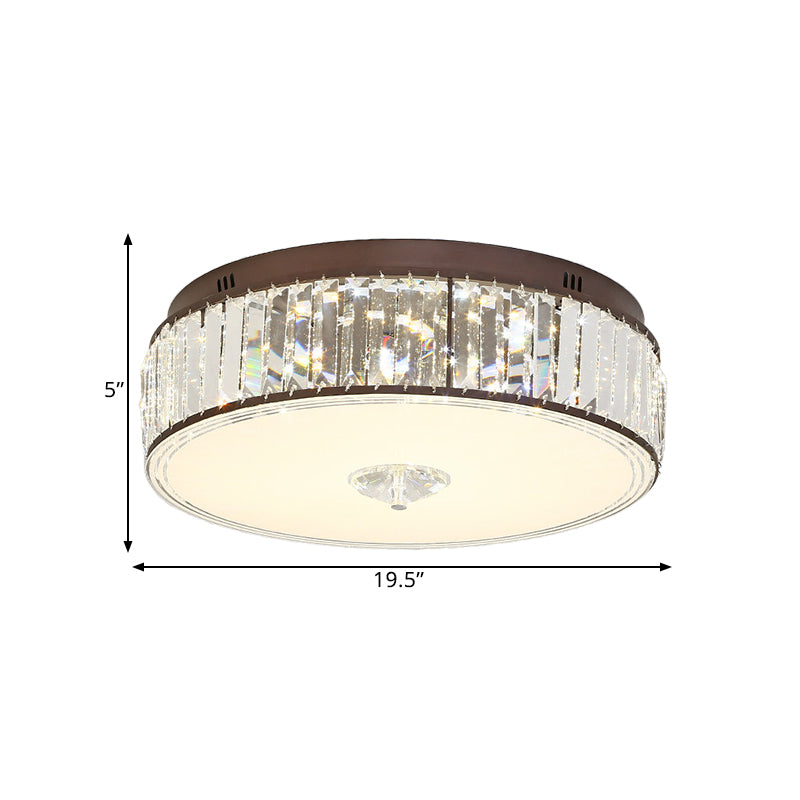 Clear Drum Flush Mount LED Light Contemporary Style Crystal Bedroom Flushmount Ceiling Lamp, 19.5"/23.5" Wide Clearhalo 'Ceiling Lights' 'Close To Ceiling Lights' 'Close to ceiling' 'Flush mount' Lighting' 1391826