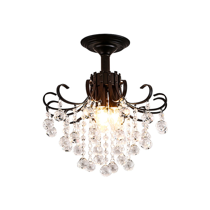 Crystal Ball Semi Flush Mount Light Modern 3 Heads Bedchamber Close to Ceiling Lamp in Black Clearhalo 'Ceiling Lights' 'Close To Ceiling Lights' 'Close to ceiling' 'Semi-flushmount' Lighting' 1391830