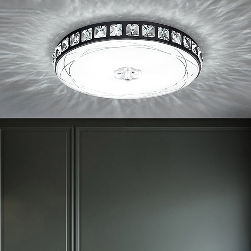 Contemporary Drum Ceiling Light Flush Mount 16"/19.5" Width LED Crystal Flush Lamp Fixture in Black Clearhalo 'Ceiling Lights' 'Close To Ceiling Lights' 'Close to ceiling' 'Flush mount' Lighting' 1391838