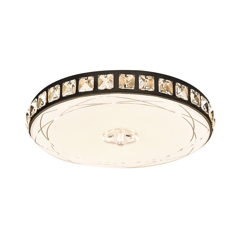 Contemporary Drum Ceiling Light Flush Mount 16"/19.5" Width LED Crystal Flush Lamp Fixture in Black Clearhalo 'Ceiling Lights' 'Close To Ceiling Lights' 'Close to ceiling' 'Flush mount' Lighting' 1391839