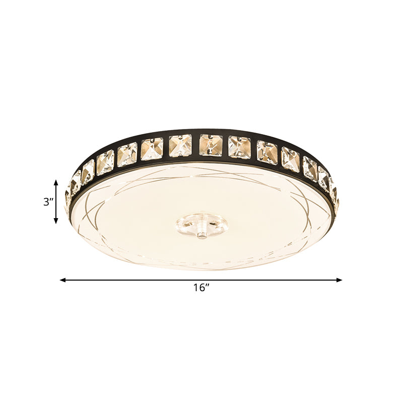 Contemporary Drum Ceiling Light Flush Mount 16"/19.5" Width LED Crystal Flush Lamp Fixture in Black Clearhalo 'Ceiling Lights' 'Close To Ceiling Lights' 'Close to ceiling' 'Flush mount' Lighting' 1391840