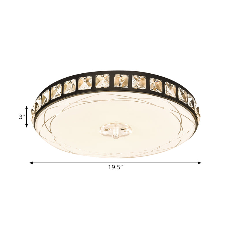 Contemporary Drum Ceiling Light Flush Mount 16"/19.5" Width LED Crystal Flush Lamp Fixture in Black Clearhalo 'Ceiling Lights' 'Close To Ceiling Lights' 'Close to ceiling' 'Flush mount' Lighting' 1391841