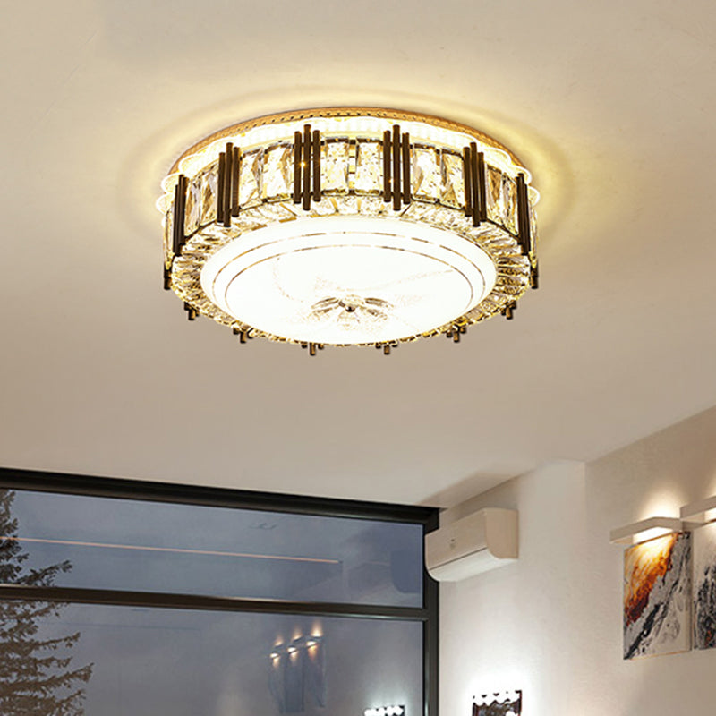 LED Flush Mount Light Fixture Contemporary Style Drum Crystal Flushmount Ceiling Lamp in Gold Gold Clearhalo 'Ceiling Lights' 'Close To Ceiling Lights' 'Close to ceiling' 'Flush mount' Lighting' 1391847