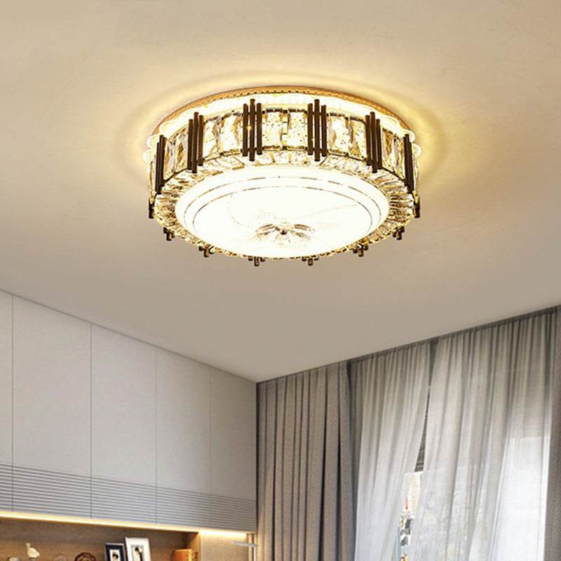 LED Flush Mount Light Fixture Contemporary Style Drum Crystal Flushmount Ceiling Lamp in Gold Clearhalo 'Ceiling Lights' 'Close To Ceiling Lights' 'Close to ceiling' 'Flush mount' Lighting' 1391848