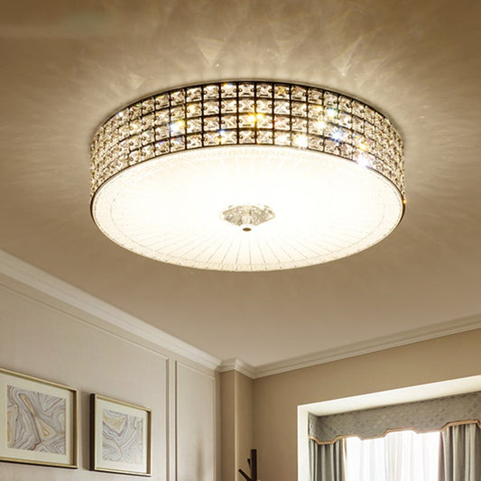 LED Flush Mount Lamp with Drum Shade Clear Crystal Modern Bedchamber Flush Ceiling Light Fixture, 16"/19.5" Width Clear Clearhalo 'Ceiling Lights' 'Close To Ceiling Lights' 'Close to ceiling' 'Flush mount' Lighting' 1391851