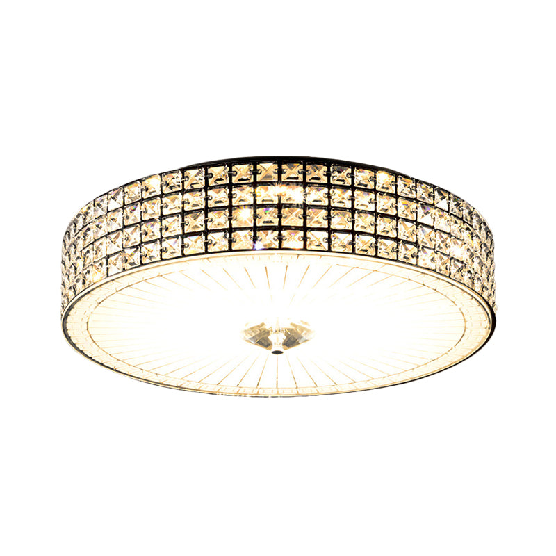 LED Flush Mount Lamp with Drum Shade Clear Crystal Modern Bedchamber Flush Ceiling Light Fixture, 16"/19.5" Width Clearhalo 'Ceiling Lights' 'Close To Ceiling Lights' 'Close to ceiling' 'Flush mount' Lighting' 1391853