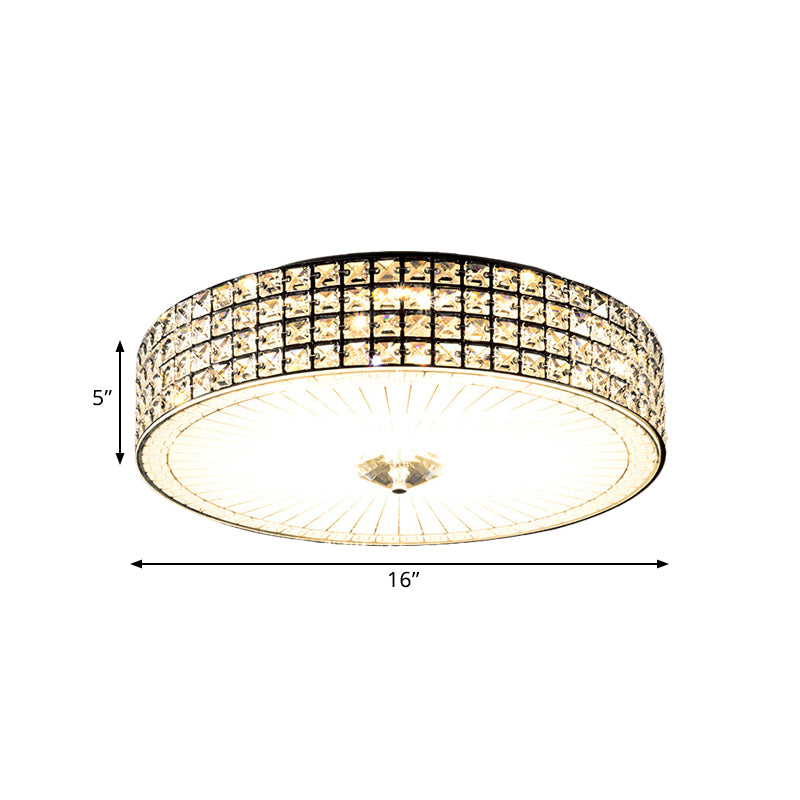 LED Flush Mount Lamp with Drum Shade Clear Crystal Modern Bedchamber Flush Ceiling Light Fixture, 16"/19.5" Width Clearhalo 'Ceiling Lights' 'Close To Ceiling Lights' 'Close to ceiling' 'Flush mount' Lighting' 1391854