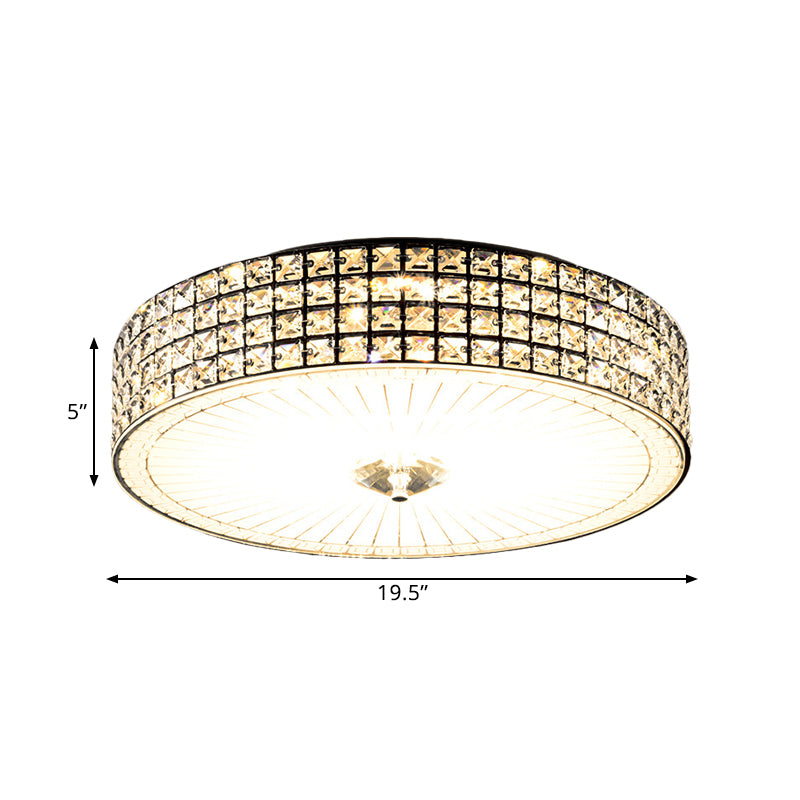 LED Flush Mount Lamp with Drum Shade Clear Crystal Modern Bedchamber Flush Ceiling Light Fixture, 16"/19.5" Width Clearhalo 'Ceiling Lights' 'Close To Ceiling Lights' 'Close to ceiling' 'Flush mount' Lighting' 1391855