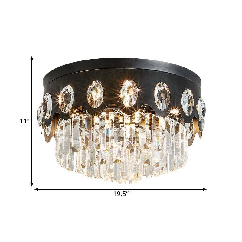 7 Heads Crystal Flush Ceiling Light Contemporary Black Tiered Great Room Flush Mount Lamp Clearhalo 'Ceiling Lights' 'Close To Ceiling Lights' 'Close to ceiling' 'Flush mount' Lighting' 1391859