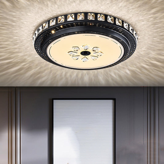 Round Crystal Flush Mount Recessed Lighting Modern LED Bedroom Flushmount Lamp in Black Black Clearhalo 'Ceiling Lights' 'Close To Ceiling Lights' 'Close to ceiling' 'Flush mount' Lighting' 1391860