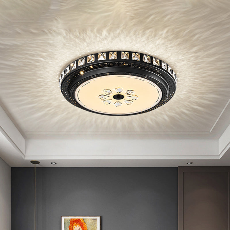 Round Crystal Flush Mount Recessed Lighting Modern LED Bedroom Flushmount Lamp in Black Clearhalo 'Ceiling Lights' 'Close To Ceiling Lights' 'Close to ceiling' 'Flush mount' Lighting' 1391861