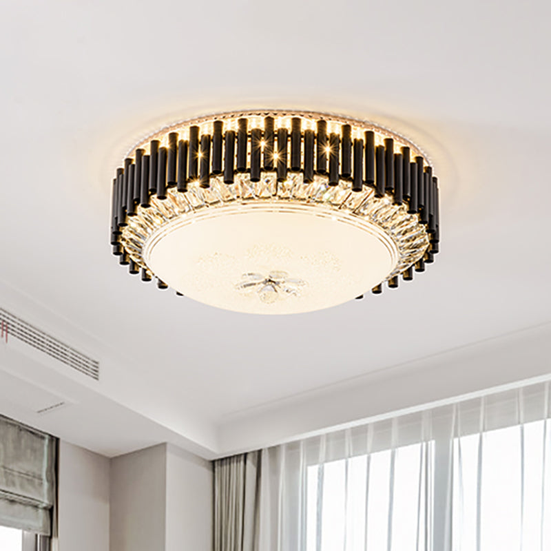 Bowl with Chimes Bedroom Flush Mount Fixture Contemporary Crystal LED Black Flush Ceiling Light Black Clearhalo 'Ceiling Lights' 'Close To Ceiling Lights' 'Close to ceiling' 'Flush mount' Lighting' 1391864