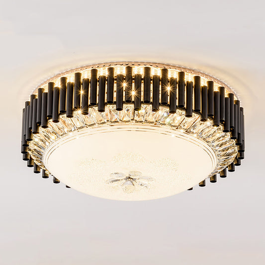 Bowl with Chimes Bedroom Flush Mount Fixture Contemporary Crystal LED Black Flush Ceiling Light Clearhalo 'Ceiling Lights' 'Close To Ceiling Lights' 'Close to ceiling' 'Flush mount' Lighting' 1391866