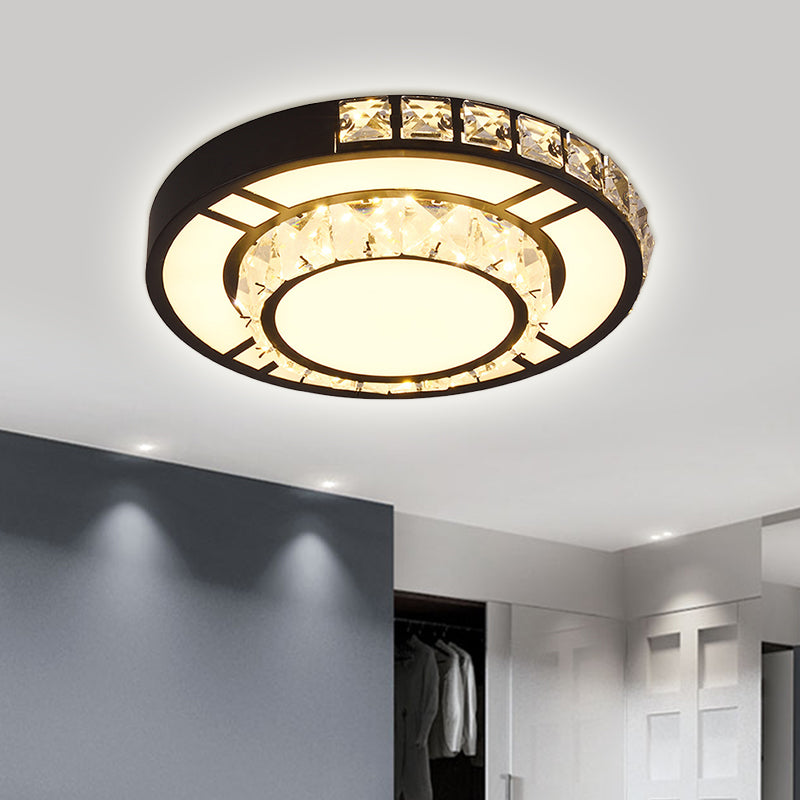 Black Round/Square Flush Mount Lighting Modern Crystal LED Bedroom Ceiling Mounted Fixture Black Round Clearhalo 'Ceiling Lights' 'Close To Ceiling Lights' 'Close to ceiling' 'Flush mount' Lighting' 1391872