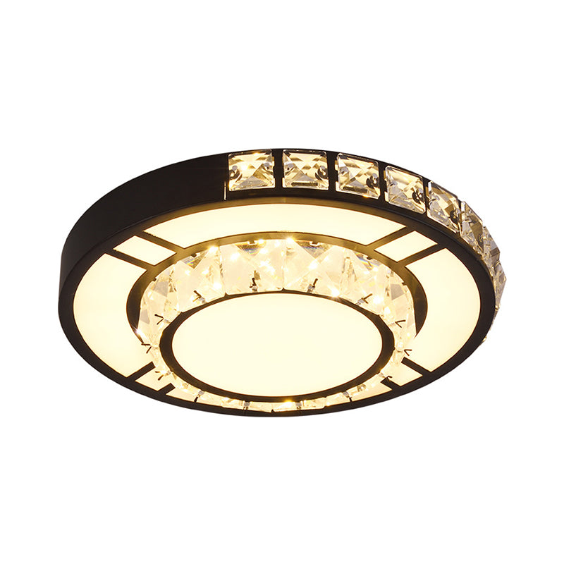 Black Round/Square Flush Mount Lighting Modern Crystal LED Bedroom Ceiling Mounted Fixture Clearhalo 'Ceiling Lights' 'Close To Ceiling Lights' 'Close to ceiling' 'Flush mount' Lighting' 1391873