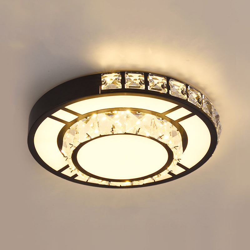 Black Round/Square Flush Mount Lighting Modern Crystal LED Bedroom Ceiling Mounted Fixture Clearhalo 'Ceiling Lights' 'Close To Ceiling Lights' 'Close to ceiling' 'Flush mount' Lighting' 1391874