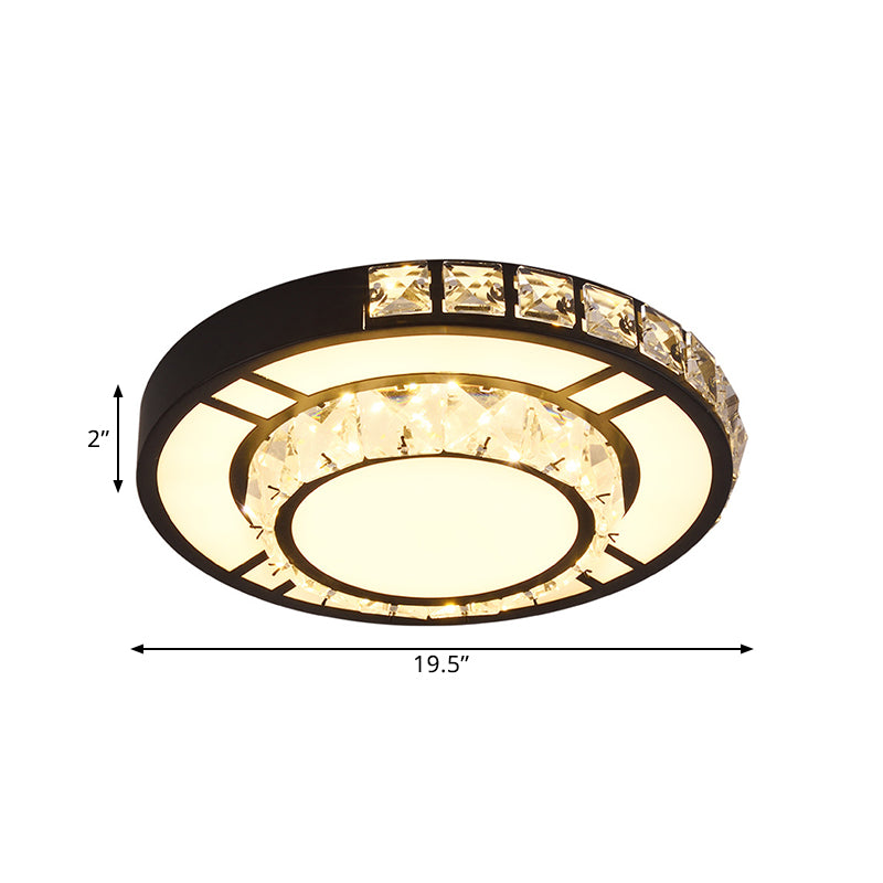 Black Round/Square Flush Mount Lighting Modern Crystal LED Bedroom Ceiling Mounted Fixture Clearhalo 'Ceiling Lights' 'Close To Ceiling Lights' 'Close to ceiling' 'Flush mount' Lighting' 1391875