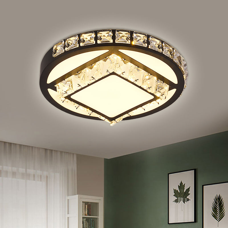 Black Round/Square Flush Mount Lighting Modern Crystal LED Bedroom Ceiling Mounted Fixture Clearhalo 'Ceiling Lights' 'Close To Ceiling Lights' 'Close to ceiling' 'Flush mount' Lighting' 1391878