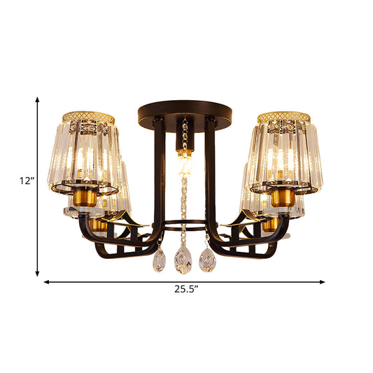 Crystal Black Semi-Flush Ceiling Fixture Tapered 5 Lights LED Traditional Flush Mount Chandelier Lighting Clearhalo 'Ceiling Lights' 'Close To Ceiling Lights' 'Close to ceiling' 'Semi-flushmount' Lighting' 1391898