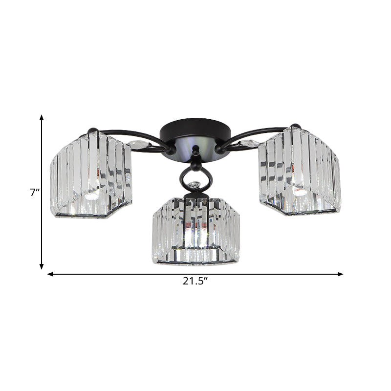 3/6 Heads Trapezoid Semi Flush Light Modern Black Finish Clear Crystal Flush Mounted Lamp Fixture Clearhalo 'Ceiling Lights' 'Close To Ceiling Lights' 'Close to ceiling' 'Semi-flushmount' Lighting' 1391906