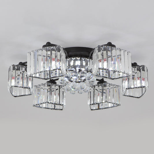 3/6 Heads Trapezoid Semi Flush Light Modern Black Finish Clear Crystal Flush Mounted Lamp Fixture Clearhalo 'Ceiling Lights' 'Close To Ceiling Lights' 'Close to ceiling' 'Semi-flushmount' Lighting' 1391910