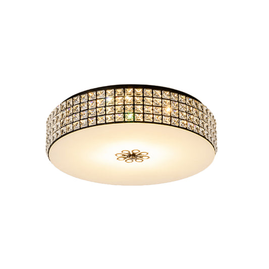 16"/19.5" Wide LED Drum Flush Mount Lamp Contemporary Clear Crystal Flush Ceiling Light for Bedroom Clearhalo 'Ceiling Lights' 'Close To Ceiling Lights' 'Close to ceiling' 'Flush mount' Lighting' 1391914