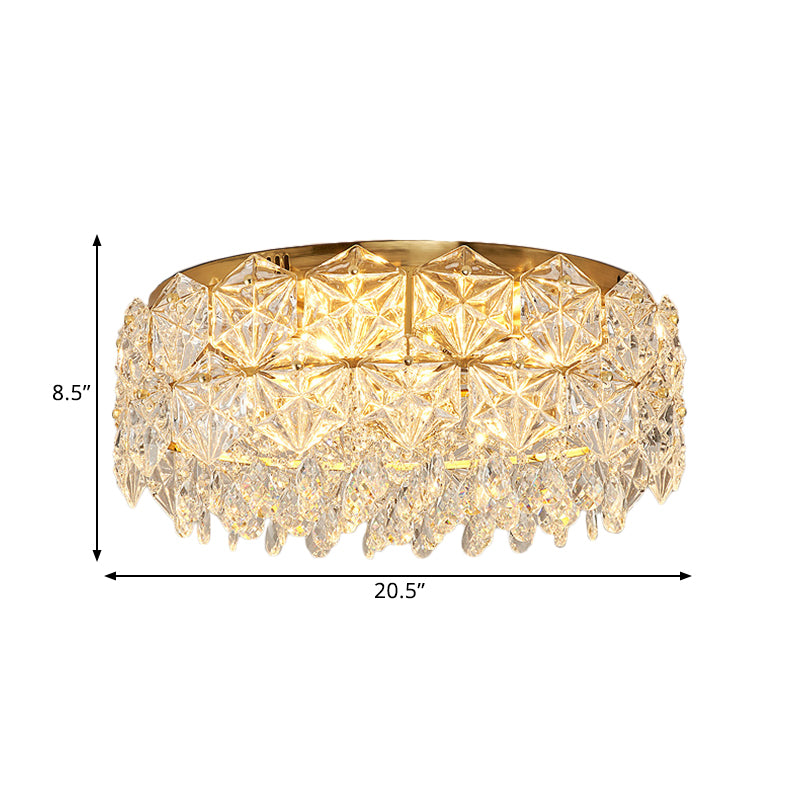 Drum Crystal Flush Mount Lamp Modern 4/6 Heads Bedchamber Flush Ceiling Light, 16.5"/20.5" Width Clearhalo 'Ceiling Lights' 'Close To Ceiling Lights' 'Close to ceiling' 'Flush mount' Lighting' 1391926