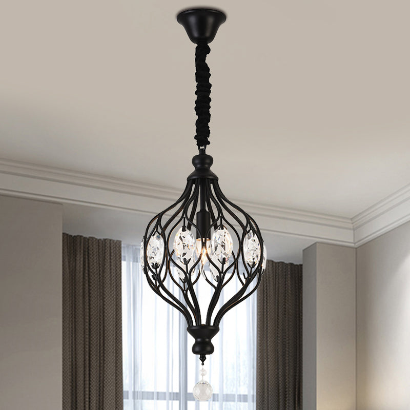 Lantern Bedroom Hanging Pendant Light Traditional Crystal 1 Bulb Black/Gold Ceiling Suspension Lamp Black Clearhalo 'Ceiling Lights' 'Pendant Lights' 'Pendants' Lighting' 1391927_a0bda3b9-a41f-4e4e-a16a-4eb86ee58d4d