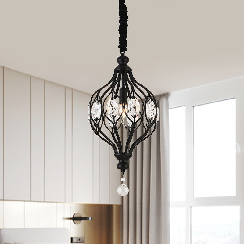 Lantern Bedroom Hanging Pendant Light Traditional Crystal 1 Bulb Black/Gold Ceiling Suspension Lamp Clearhalo 'Ceiling Lights' 'Pendant Lights' 'Pendants' Lighting' 1391928