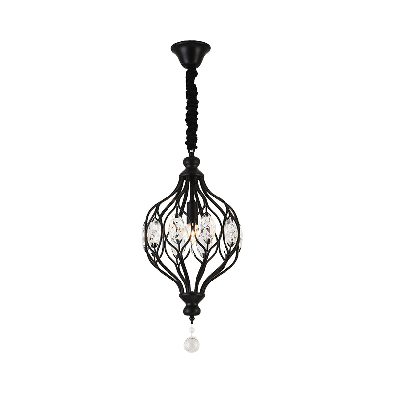 Lantern Bedroom Hanging Pendant Light Traditional Crystal 1 Bulb Black/Gold Ceiling Suspension Lamp Clearhalo 'Ceiling Lights' 'Pendant Lights' 'Pendants' Lighting' 1391929