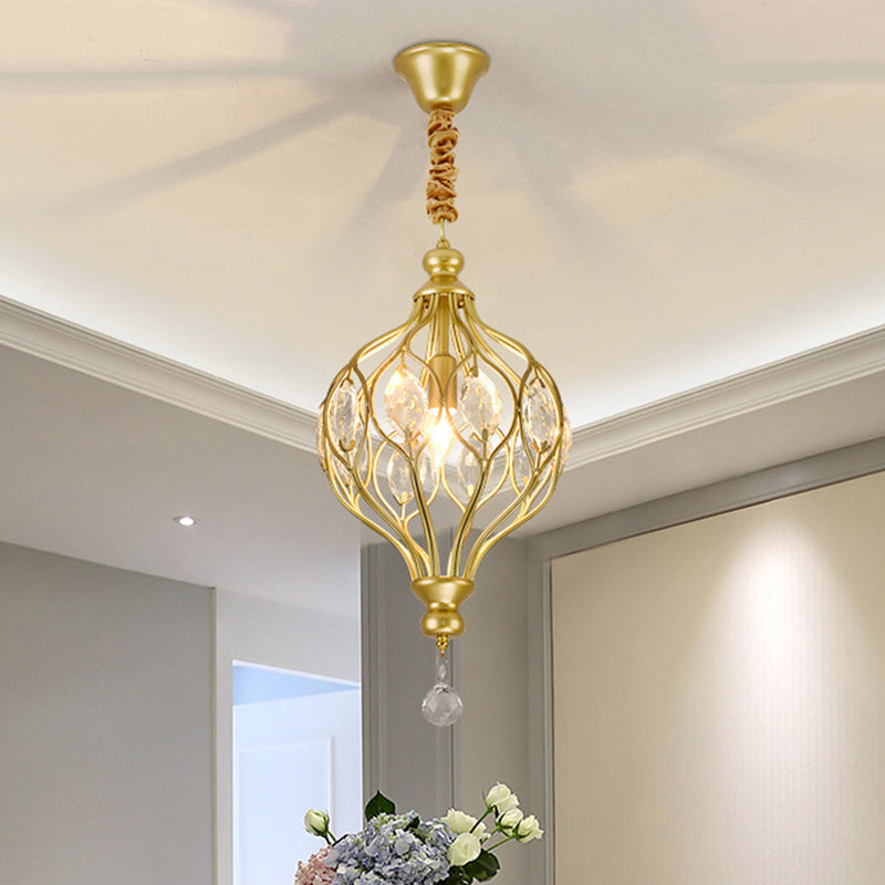 Lantern Bedroom Hanging Pendant Light Traditional Crystal 1 Bulb Black/Gold Ceiling Suspension Lamp Clearhalo 'Ceiling Lights' 'Pendant Lights' 'Pendants' Lighting' 1391931