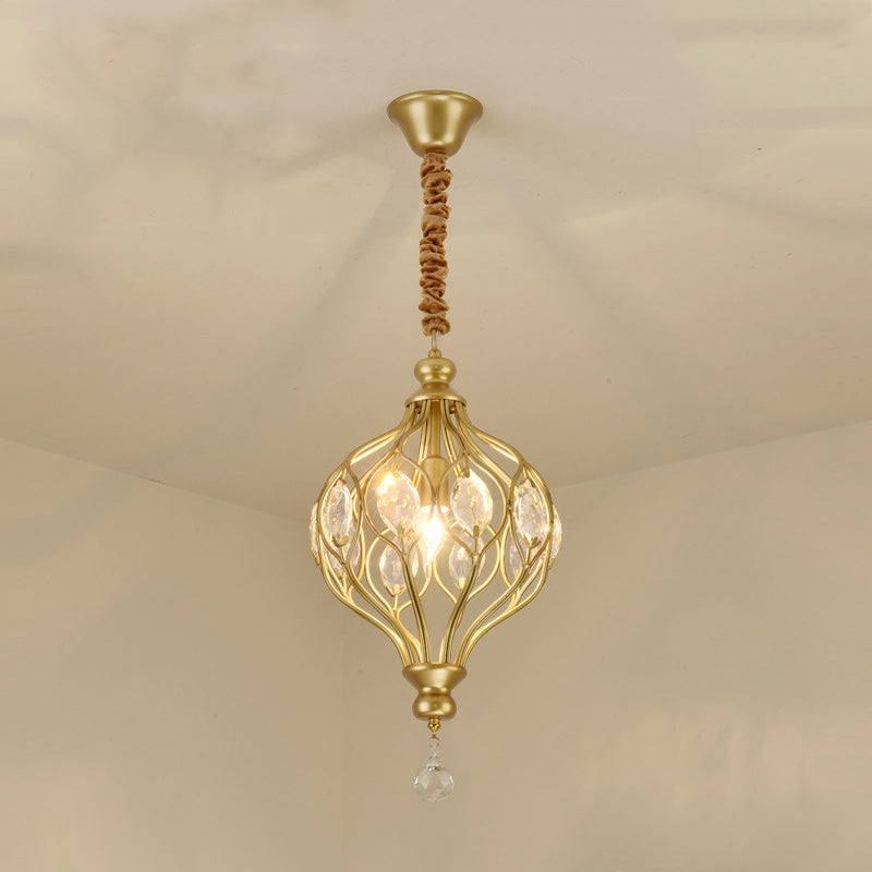 Lantern Bedroom Hanging Pendant Light Traditional Crystal 1 Bulb Black/Gold Ceiling Suspension Lamp Clearhalo 'Ceiling Lights' 'Pendant Lights' 'Pendants' Lighting' 1391933