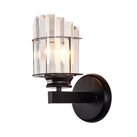 Black Cylinder Wall Sconce Light Traditional Crystal 1 Bulb Sitting Room Wall Mount Lamp Clearhalo 'Wall Lamps & Sconces' 'Wall Lights' Lighting' 1391945