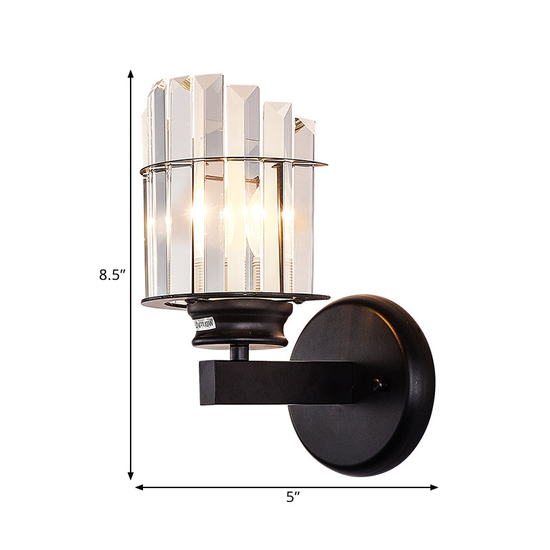 Black Cylinder Wall Sconce Light Traditional Crystal 1 Bulb Sitting Room Wall Mount Lamp Clearhalo 'Wall Lamps & Sconces' 'Wall Lights' Lighting' 1391946