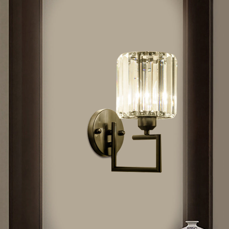 1 Head Cylindrical Wall Mounted Lamp Contemporary Black Finish Rectangle-Cut Crystal Sconce Light Fixture Clearhalo 'Cast Iron' 'Glass' 'Industrial' 'Modern wall lights' 'Modern' 'Tiffany' 'Traditional wall lights' 'Wall Lamps & Sconces' 'Wall Lights' Lighting' 1391952