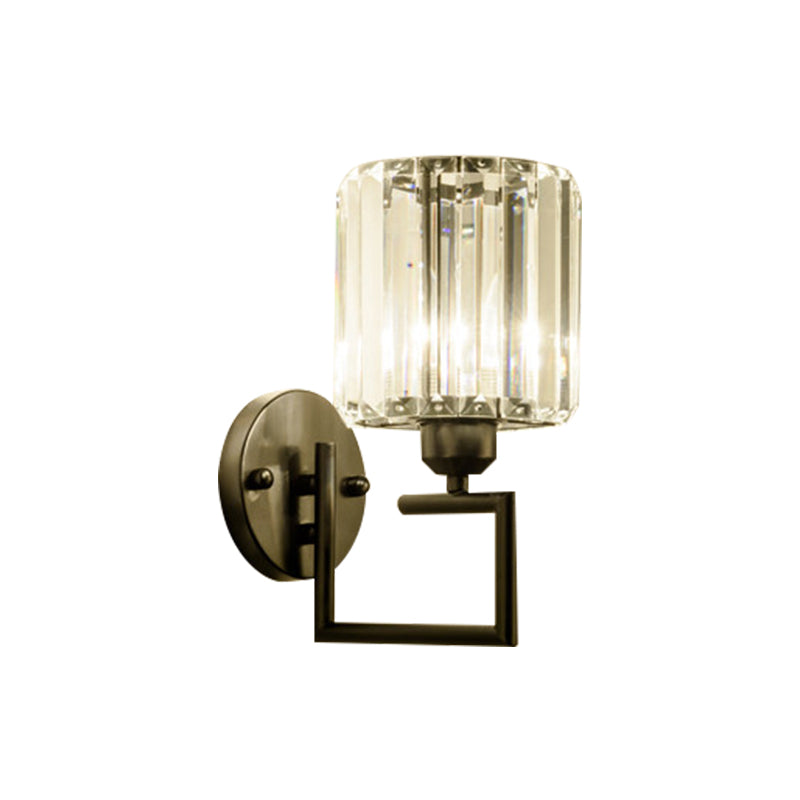 1 Head Cylindrical Wall Mounted Lamp Contemporary Black Finish Rectangle-Cut Crystal Sconce Light Fixture Clearhalo 'Cast Iron' 'Glass' 'Industrial' 'Modern wall lights' 'Modern' 'Tiffany' 'Traditional wall lights' 'Wall Lamps & Sconces' 'Wall Lights' Lighting' 1391953