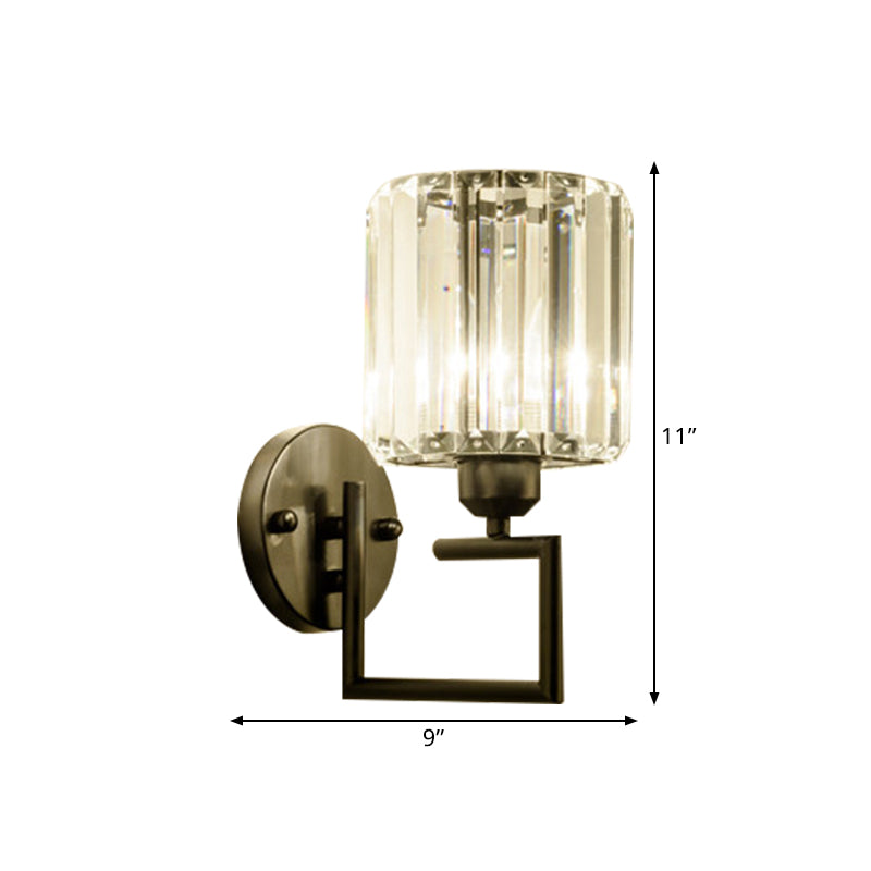 1 Head Cylindrical Wall Mounted Lamp Contemporary Black Finish Rectangle-Cut Crystal Sconce Light Fixture Clearhalo 'Cast Iron' 'Glass' 'Industrial' 'Modern wall lights' 'Modern' 'Tiffany' 'Traditional wall lights' 'Wall Lamps & Sconces' 'Wall Lights' Lighting' 1391954