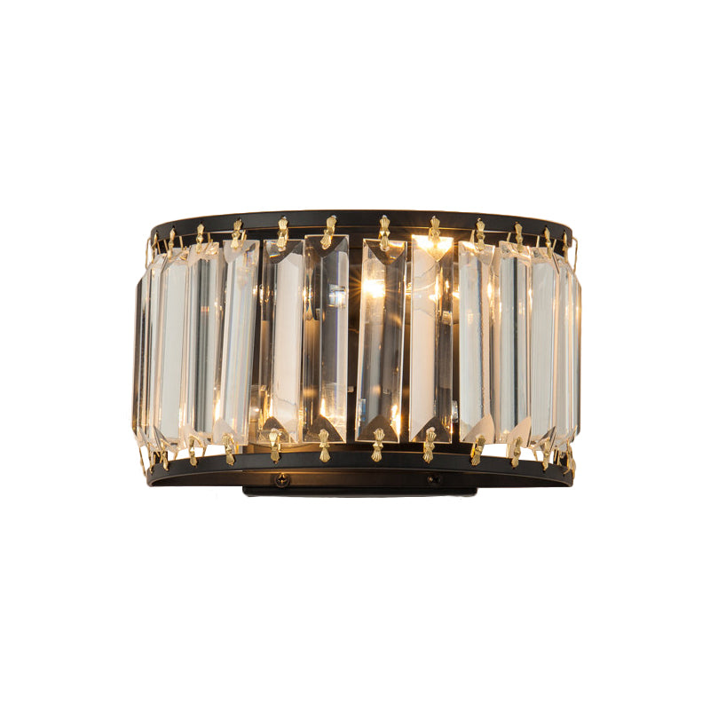 2 Bulbs Surface Wall Sconce Modern Half Shade Crystal Wall Mounted Light Fixture in Black Clearhalo 'Modern wall lights' 'Modern' 'Wall Lamps & Sconces' 'Wall Lights' Lighting' 1391956