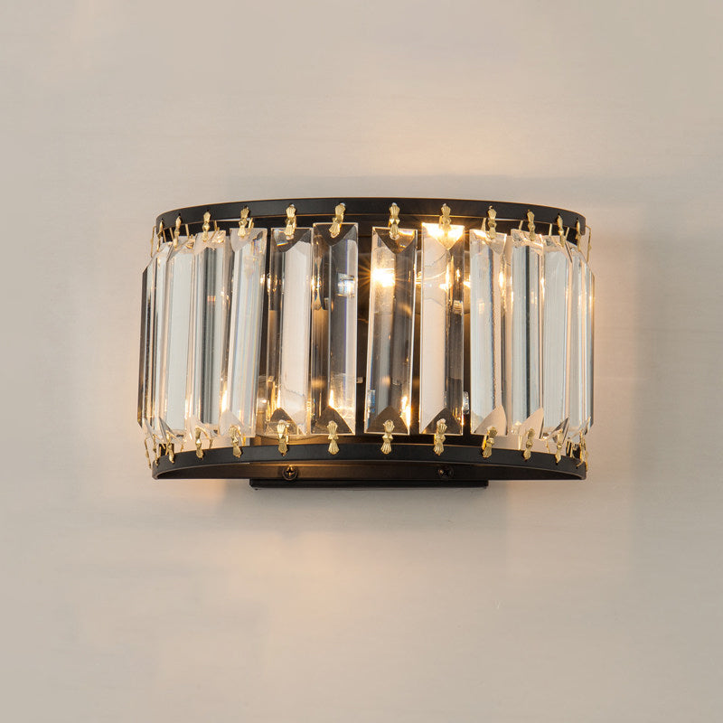 2 Bulbs Surface Wall Sconce Modern Half Shade Crystal Wall Mounted Light Fixture in Black Clearhalo 'Modern wall lights' 'Modern' 'Wall Lamps & Sconces' 'Wall Lights' Lighting' 1391957