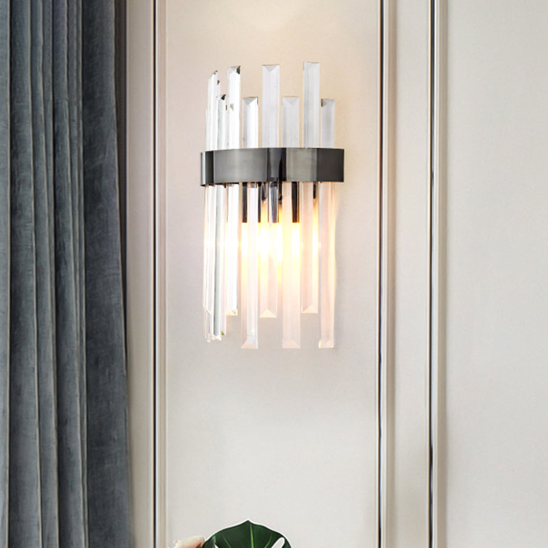 1 Head Wall Sconce Lighting with Icicle Crystal Contemporary Dinning Room Wall Lamp in Black Black Clearhalo 'Modern wall lights' 'Modern' 'Wall Lamps & Sconces' 'Wall Lights' Lighting' 1391959