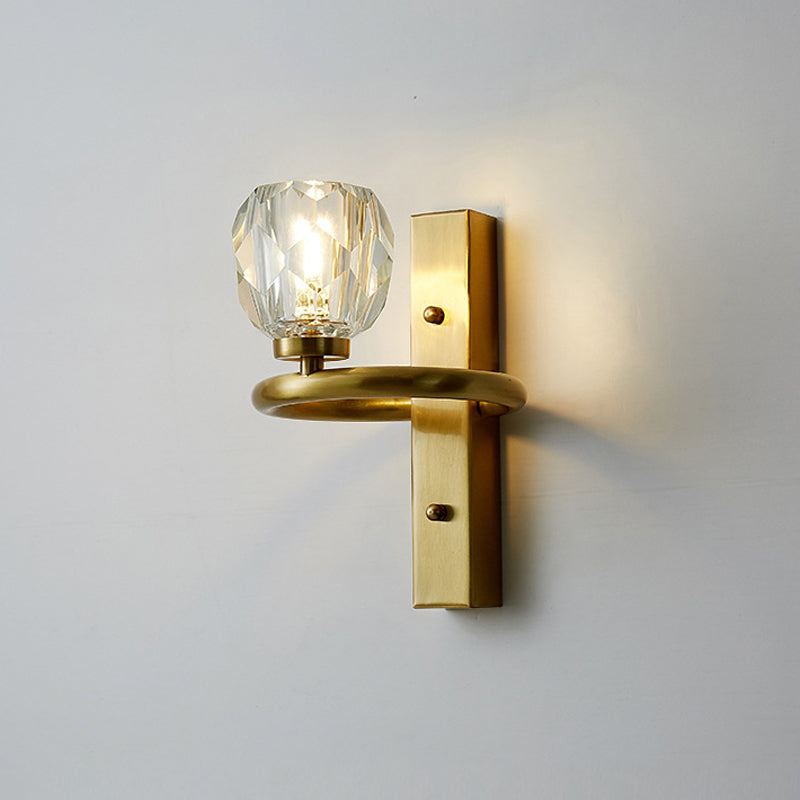 1 Light Crystal Wall Mount Lamp Modern Gold Sphere Bedchamber Wall Sconce Lighting Clearhalo 'Modern wall lights' 'Modern' 'Wall Lamps & Sconces' 'Wall Lights' Lighting' 1391965