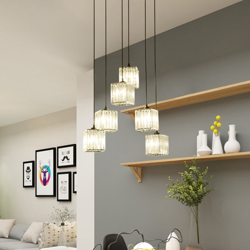 6 Heads Cubic Multi-Light Pendant Traditional Clear Crystal Hanging Ceiling Light Clearhalo 'Ceiling Lights' 'Pendant Lights' 'Pendants' Lighting' 1391983